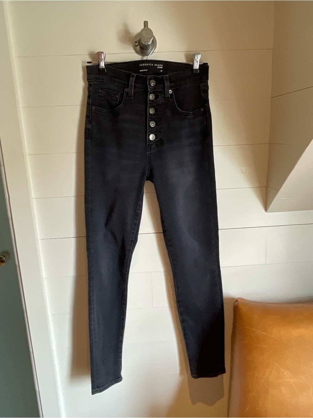 Veronica Beard High-Rise Button-Fly Skinny Jeans - Black Wash